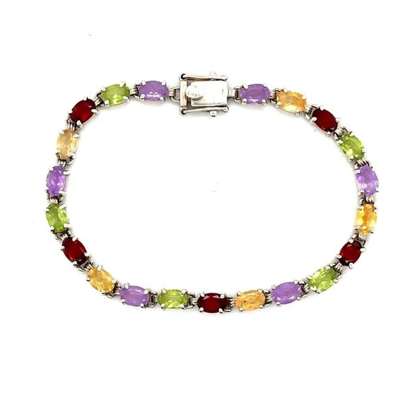 925 Silver Multicolor Stones Bracelet - Picture 1 of 5